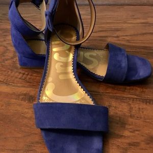 Blue Suede-like Block Heel Sandal